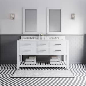 60 in. Vanity in Carrara White with Marble Vanity Top in Carrara White and Mirrors