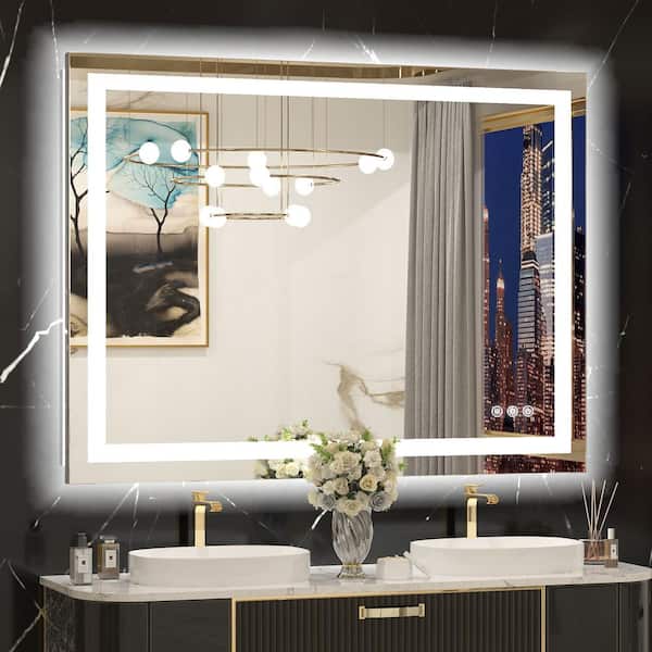 KeonJinn 40 in. W x 32 in. H Rectangular Frameless with Frontlit & Backlit Anti-Fog LED Mirro Wall Mount Bathroom Vanity Mirror