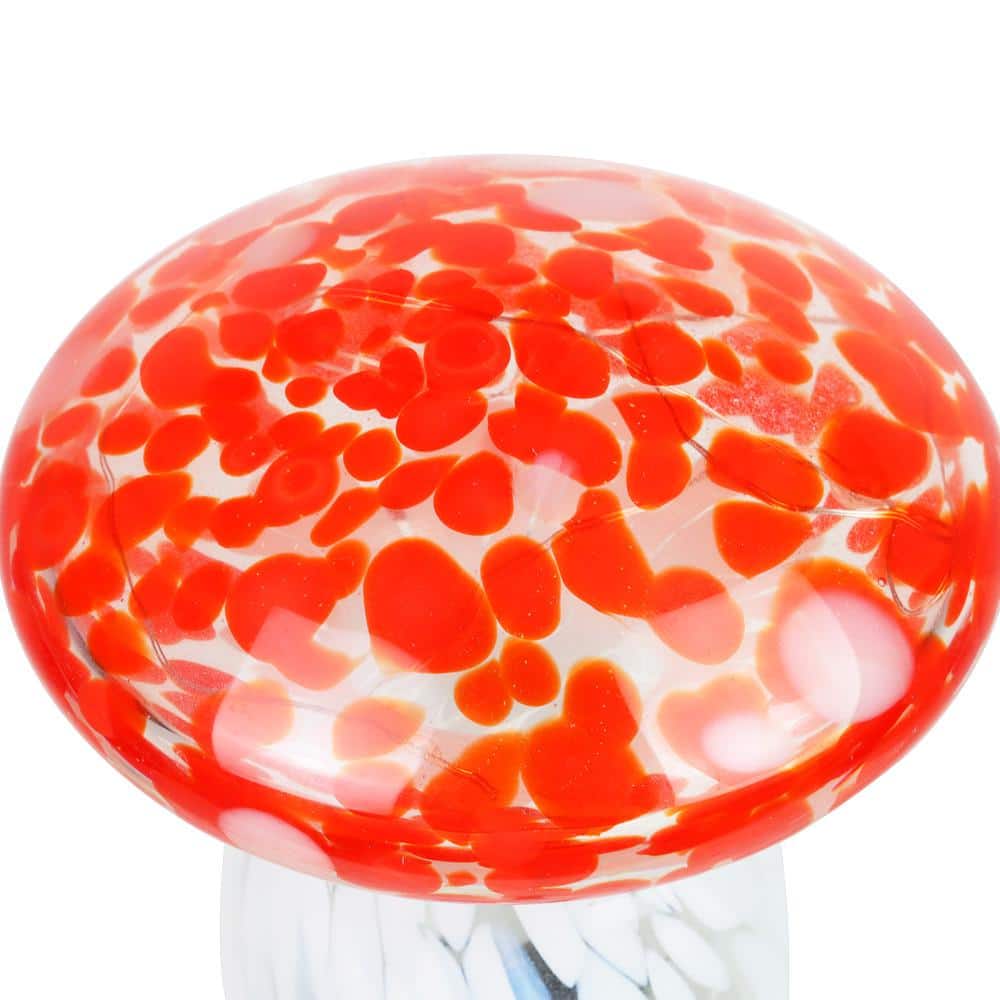 Solar Red and White Glass Mushroom Garden Stake Light