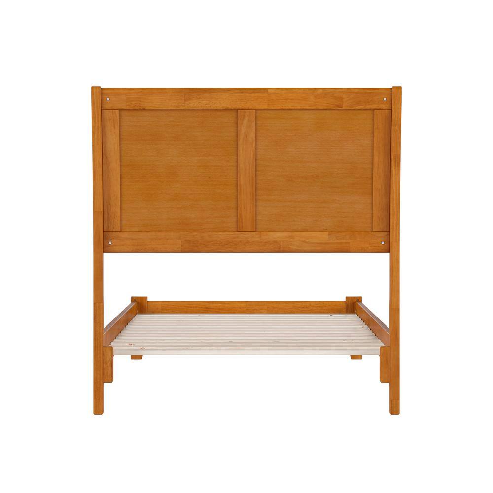 Portland Light Toffee Twin Wood Platform Bed with Upholstered Headboard