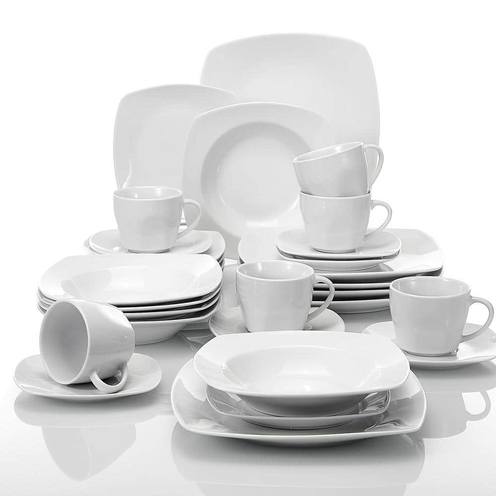 MALACASA, Series Flora, 12-Piece Porcelain Cereal Bowl Dinnerware Set,  Ivory White Dinner Set, 5.75