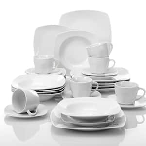 MALACASA Elisa 30-Piece Ivory White Porcelain Dinnerware Set