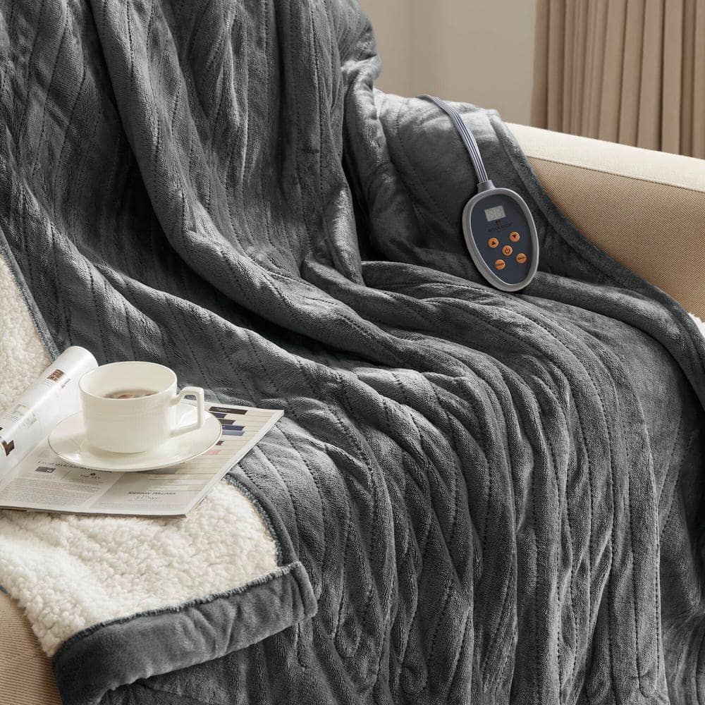 Full Gray Plush to Berber Electric Heated Blanket