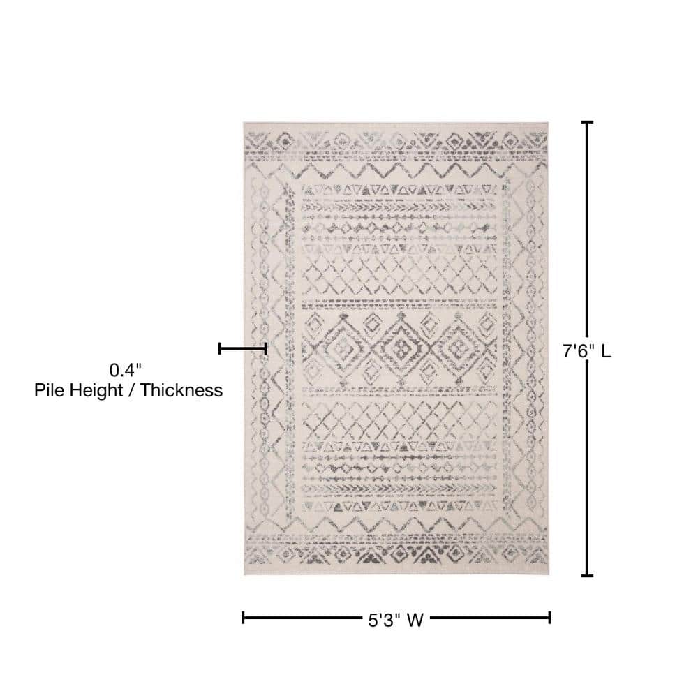 Ivory Grey Hand-Knotted Synthetic Rectangular Rug - Easy Care 5'3" x 7'6"