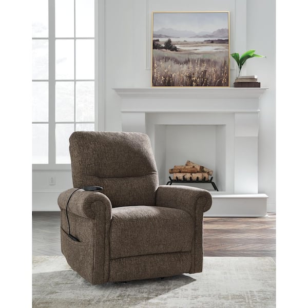 Aureta Brown Polyester Standard Power Recliner with Power Lift
