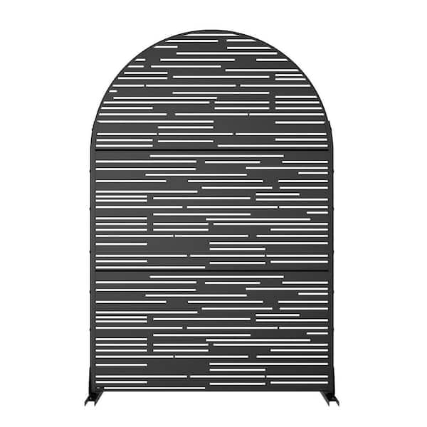 72" Hx47" W Black Arched-Top Outdoor Freestanding Metal Privacy Screen Decorative Garden Fence