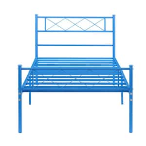 Blue Twin Metal Bed Frame For Kids, Metal Platform Bed with Headboard and Footboard, Metal Slat Support, Kids Bed