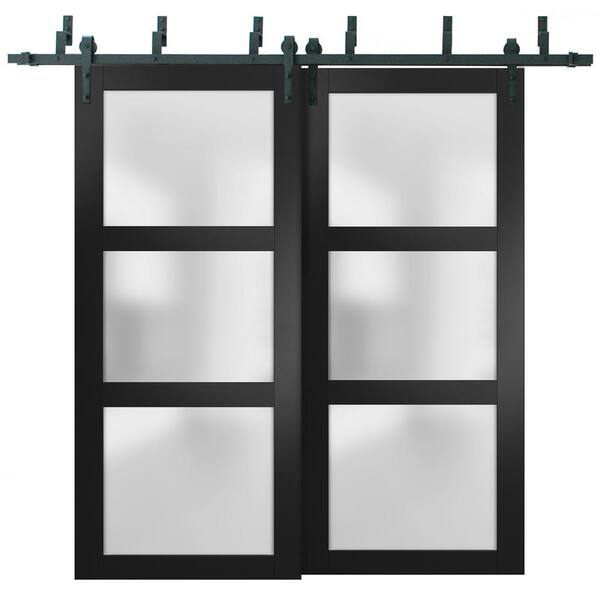 Sartodoors 2552 64 In. X 96 In. 3 Panel Black Finished Pine Wood ...