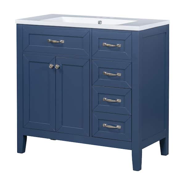 Virubi 36 in. W Single Sink Freestanding Bath Vanity in Blue with White Ceramic Top, Cabinet, 3 Drawers Unassembled