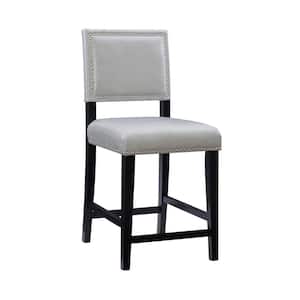 Brook 24 in. Dove Gray Cushioned Back Wood Counter Stool with Faux Leather Seat