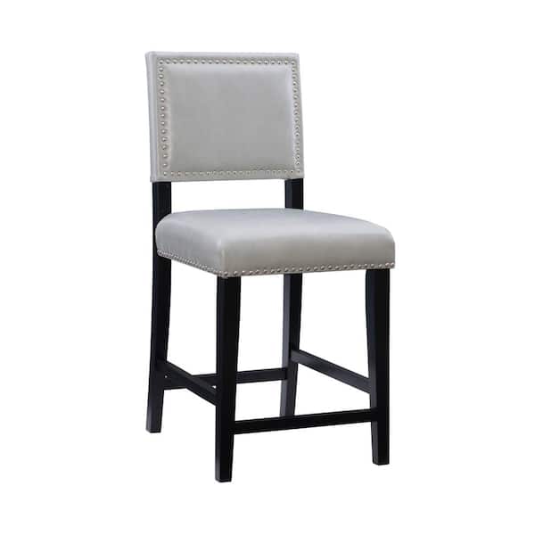 Linon Home Decor Brook Dove Grey Faux Leather Counter Stool with Black Stained Legs