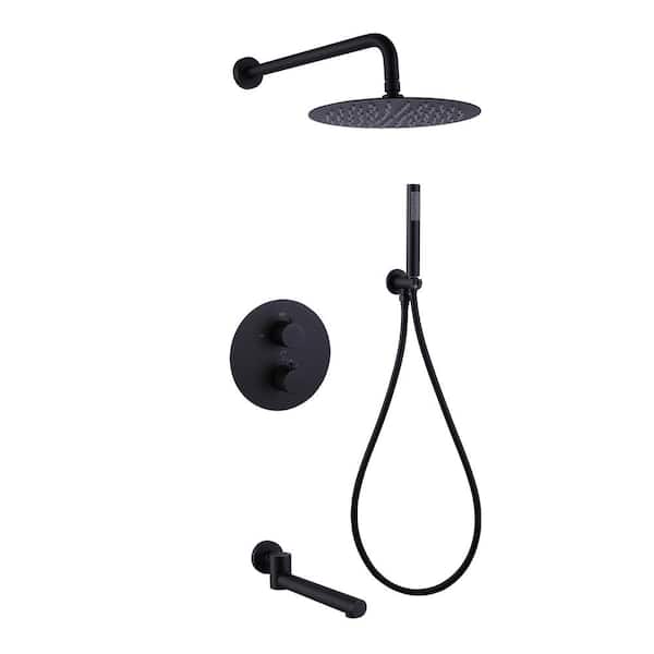 Dimakai Double Handle 1-Spray Patterns with 4 GPM 10 in. Wall Mount Dual Shower Heads with Tub Faucet in Matte Black