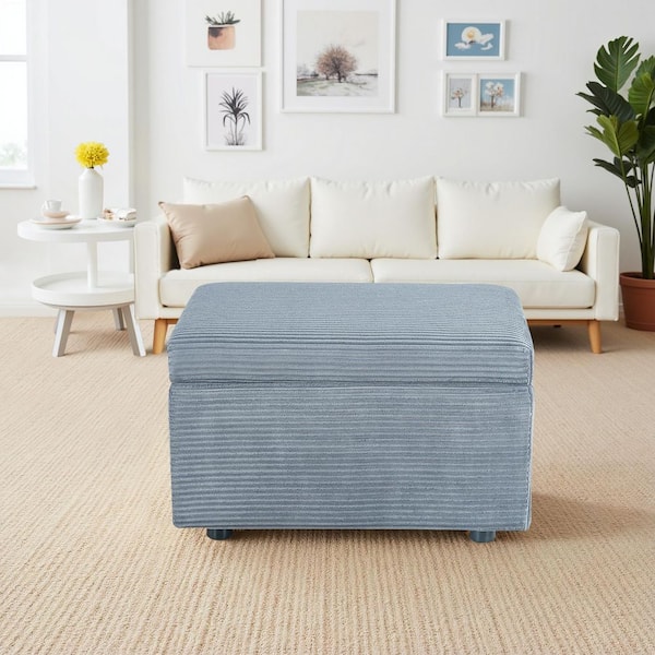 Dark Gray Fabric Rectangle Fliip Top Storage Medium Ottoman Footstool for Living Room Bedroom