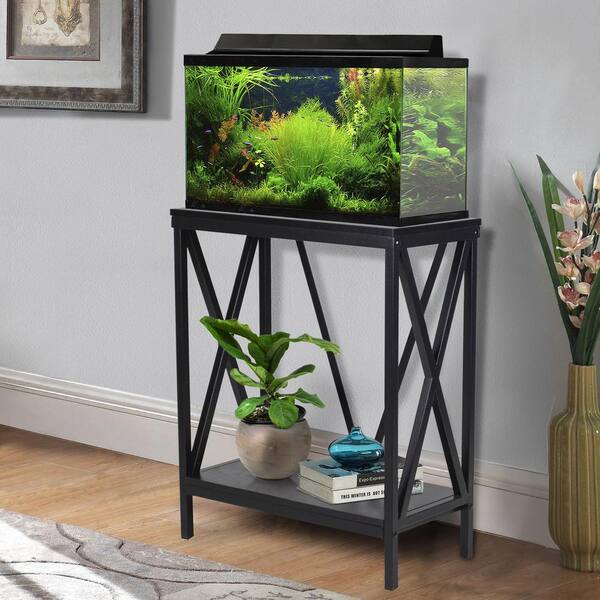 Aquatic Fundamentals Aquarium Fundamentals Black 28 in. Accent Cabinet with 2 Shelves with Powder Coated Steel Frame for 20 gal. Aquariums 5X20 1 The Home Depot