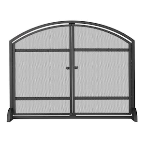 Black Wrought Iron 39 in. W 1-Panel Arch Top Fireplace Screen with Doors and Heavy Guage Mesh
