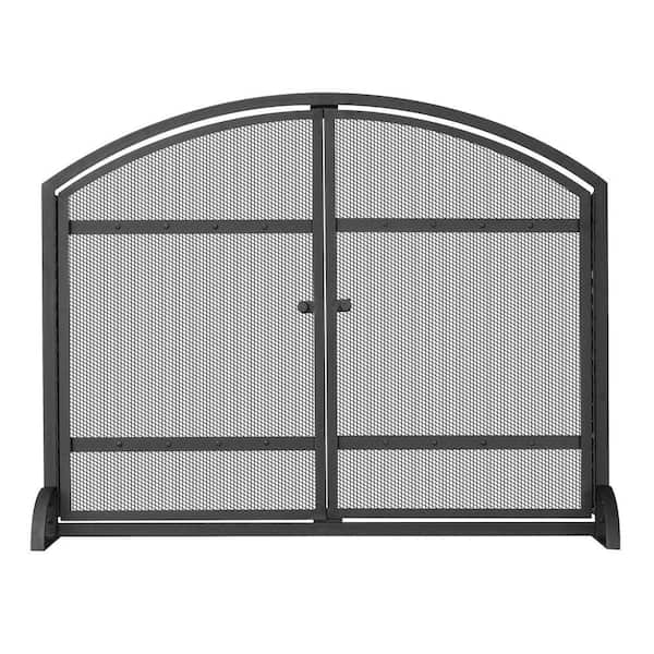 UniFlame Black Wrought Iron 39 in. W 1-Panel Arch Top Fireplace Screen with Doors and Heavy Guage Mesh