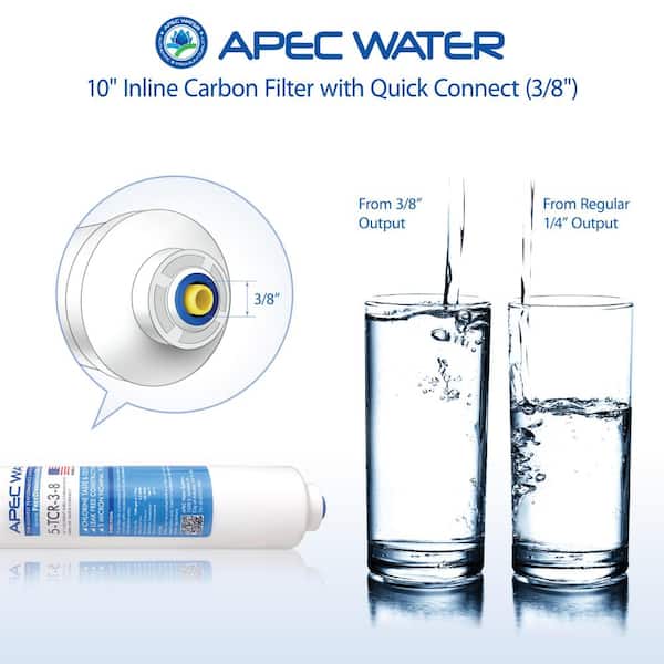 APEC 5-TCR-3-8 US Made 10 Inline Carbon Filter with 3/8D Tubing Quick Connect for Reverse Osmosis Water Filter System (FOR Upgraded System)