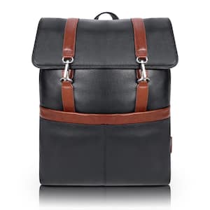 ELEMENT, Pebble Grain Calfskin Leather, 17 in. 2-Tone, Flap-Over, Laptop and Tablet Backpack, Black (18472)