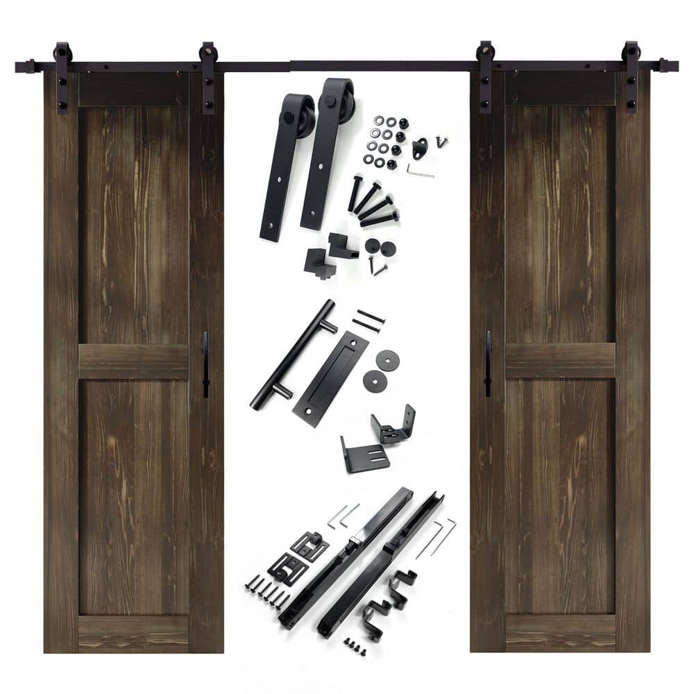 30 in. x 84 in. H-Frame Ebony Double Pine Wood Interior Sliding Barn Door with Hardware Kit Non-Bypass price history on PriceWatchPro