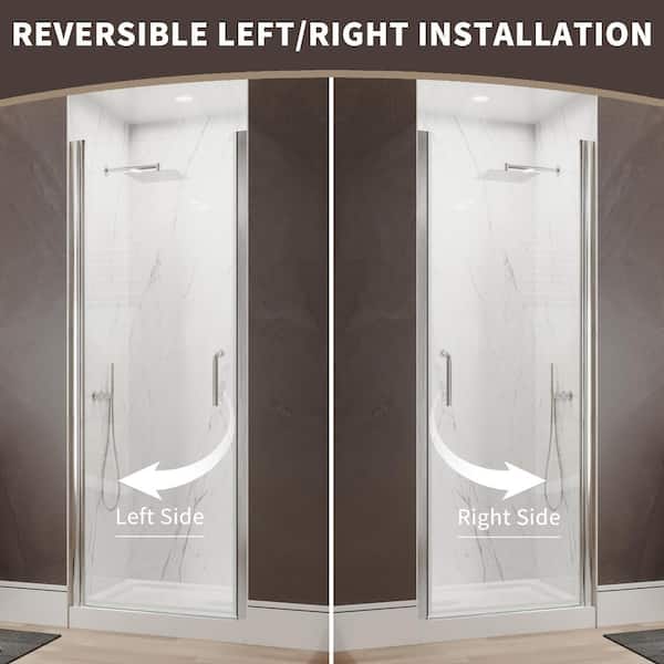 32-34 in. W x 72 in. H Pivot Frameless Shower Door in Brushed Nickel with 1/4 in. (6 mm) Clear Tempered Glass