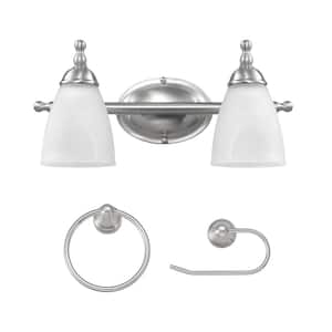 Diana 16 in. 2-Light Nickel Vanity Light 3-Piece Bathroom Accessory Set with a and Alabaster Glass Shades