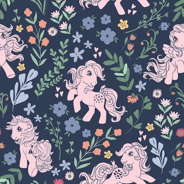 My Little Pony Retro Floral Blue Peel and Stick Wallpaper