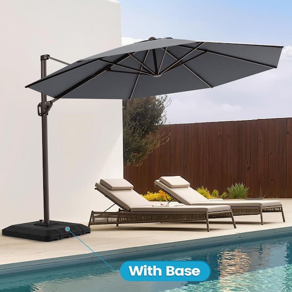 Crestlive Products 11 ft. Octagon Round 360° Rotation Cantilever Tilt Patio Umbrella in Dark Gray with 220 lbs. HDPE Base