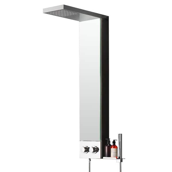 BWE Rainfall GlassWall Bar Shower Kits System with Waterfall Shower Head and Shower Wand Mirrored Finish in Polished Chrome
