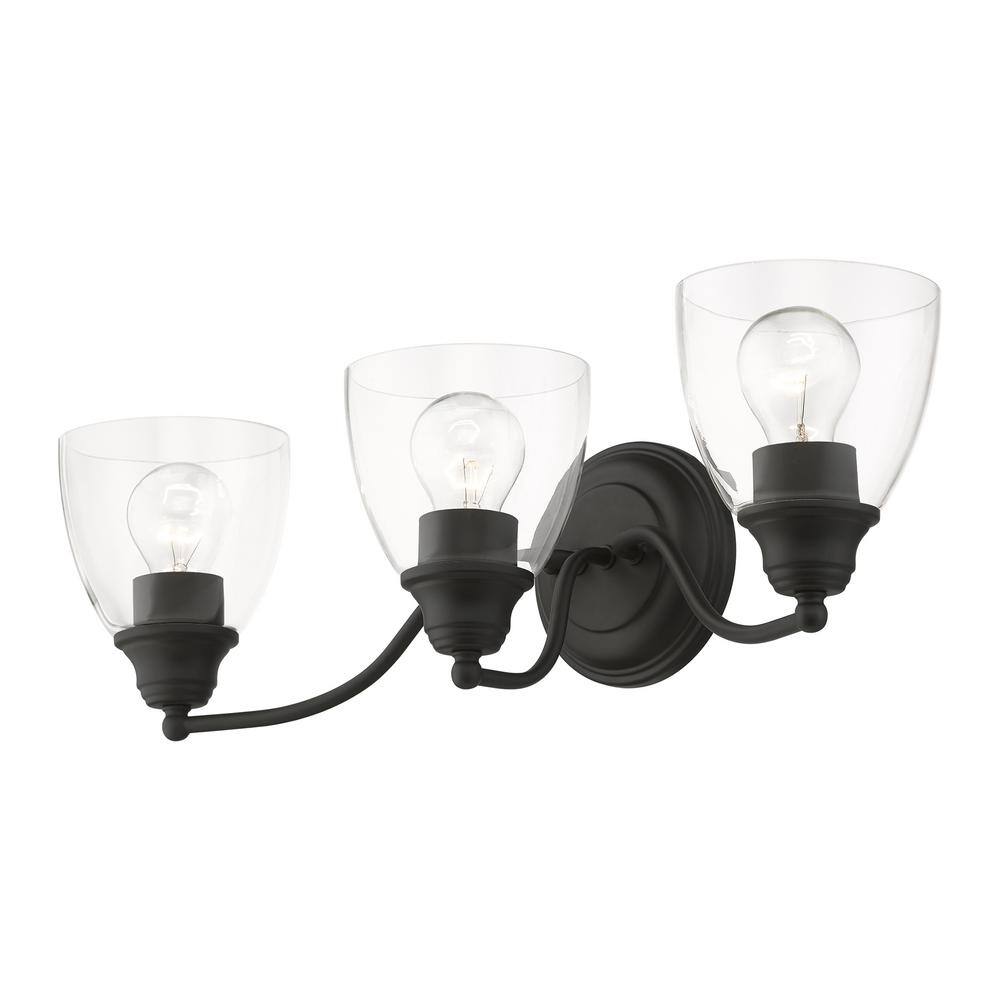 Montgomery Black Steel 3-Light Vanity with Clear Glass Shades