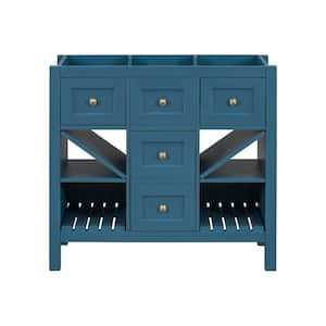 35.51 in. W x 17.87 in. D x 33 in. H Bath Vanity Cabinet without Top in Blue with with 3 Drawers and Open Shelves