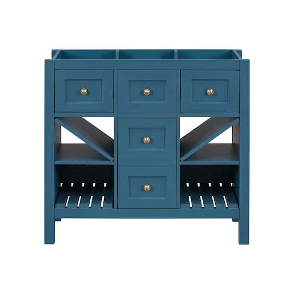 EPOWP 35.51 in. W x 17.87 in. D x 33 in. H Bath Vanity Cabinet without Top in Blue with with 3 Drawers and Open Shelves