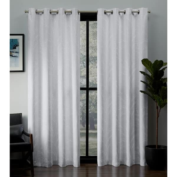 Pole Top White Black  Set of 2 Pc  Window Curtain Drapes  Floral Gray 84L 