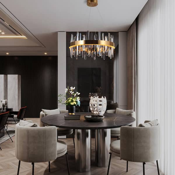 Combrocollia 1-Light Integrated LED Plating Brass Circle Chandelier with Crystal Strips