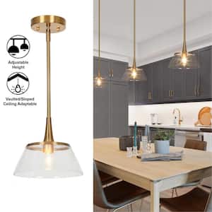 Quoridan Brass Modern Drum Kitchen Pendant with Seedy Glass Contemporary 1-Light Living Dining Room Island Chandelier