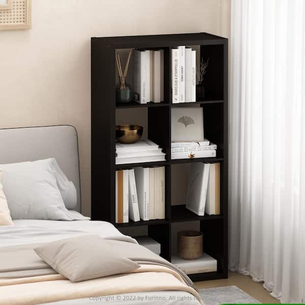 Furinno Cubicle 58 in. Tall Dark Oak Wood 8 Shelf Open Back