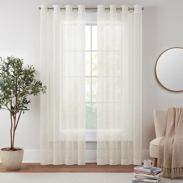 Eclipse Emina Ivory Solid Polyester 50 in. W x 95 in. L Sheer Grommet Curtain