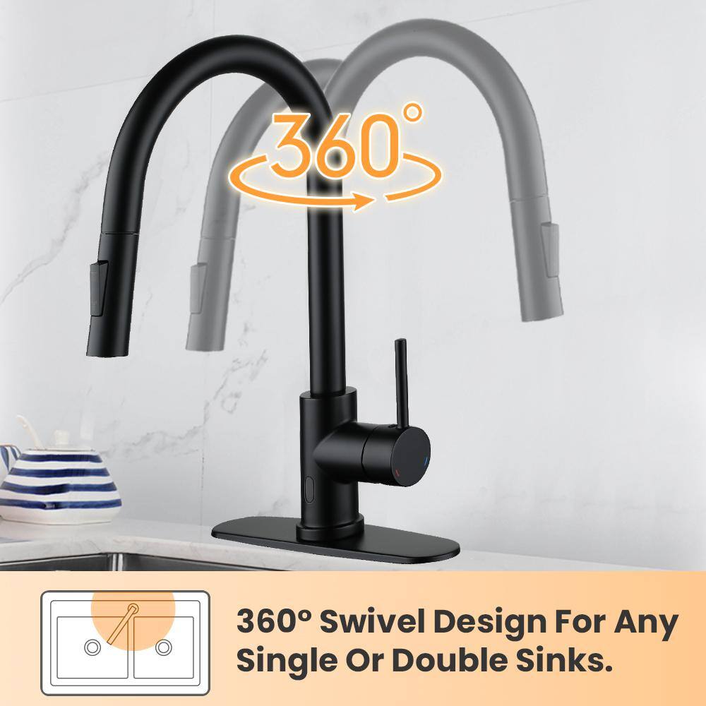 Matte Black Stainless Steel Touchless Kitchen Faucet with Pull-out Spray