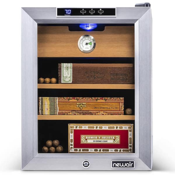 NewAir 250-Count Cigar Humidor with Precision Heating & Cooling Control and Spanish Cedar Wood Shelves  - Stainless Steel