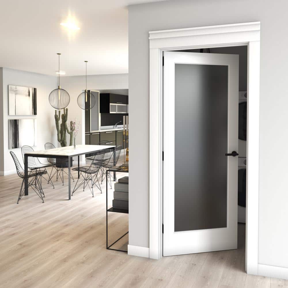 32" x 80" Frosted Glass White Solid Pine Interior Door Slab