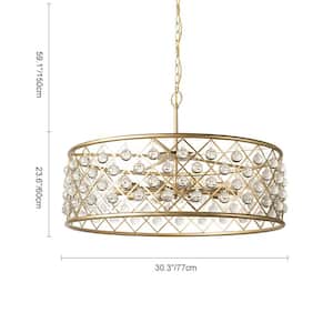 Ccrystal 10 Light Gold Modern Drum Metal Chandelier with Clear Crystal Globes for Dining Room