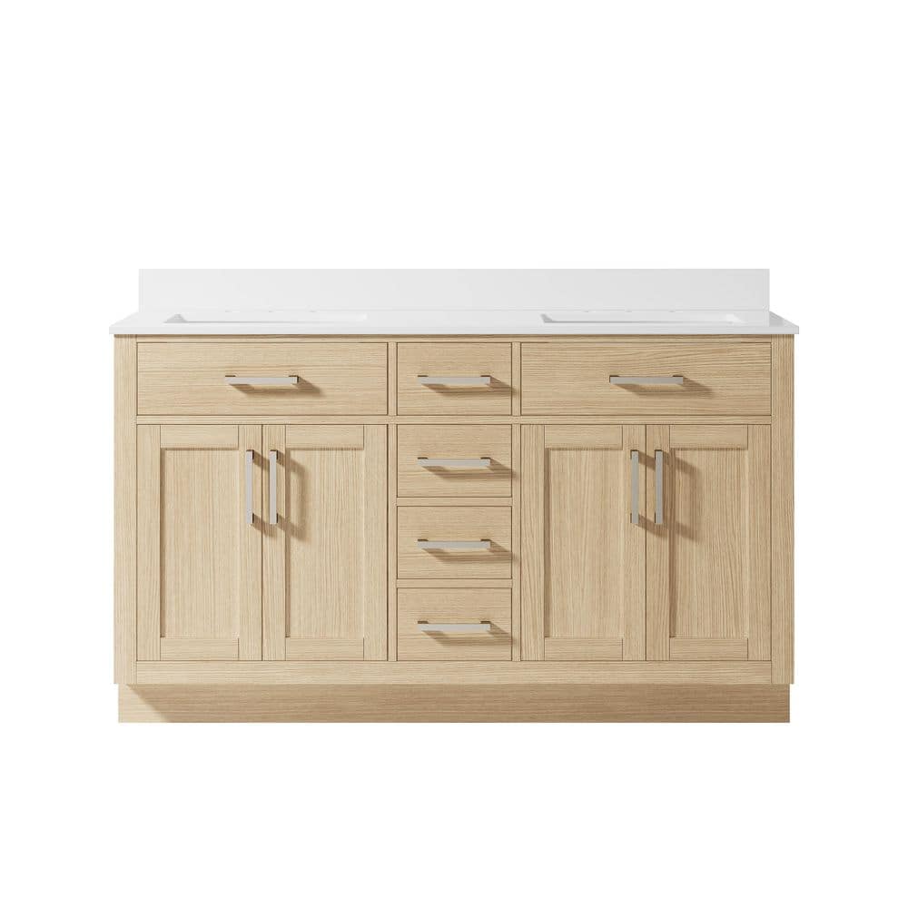 NORA 60 in. Freestanding OAK Solid Wood Bath Vanity with Pure White Cultured Marble Top, Soft-Close, Assembled price history on PriceWatchPro