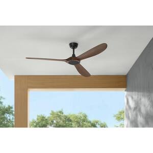 Tager 60 in. Smart Indoor/Outdoor Matte Black with Whiskey Barrel Blades Ceiling Fan with Remote Powered by Hubspace