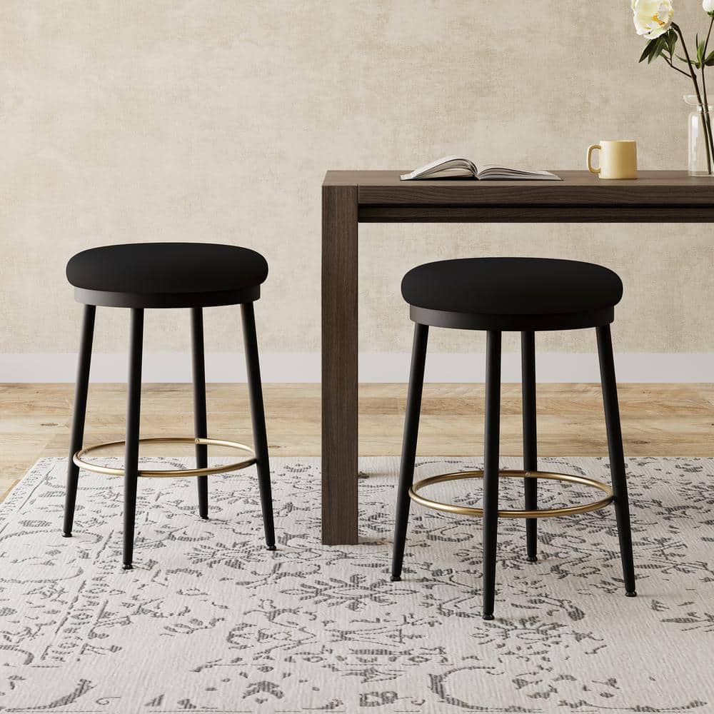 Christopher Knight Home Altrium 24.75 Modern Upholstered Iron Frame Counter Stools with Footrest Black