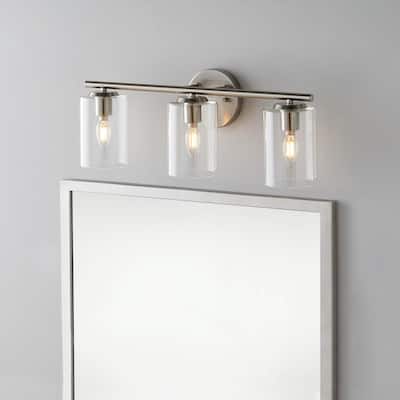 Hampton Bay Champlain 22.375 in. 3-Light Brushed Nickel Modern Bathroom Vanity Light with Clear Glass Shades 1023HBBNDI