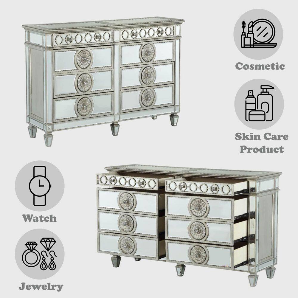 Varian 68" Mirrored White Glam Dresser with Felt Lined Drawers