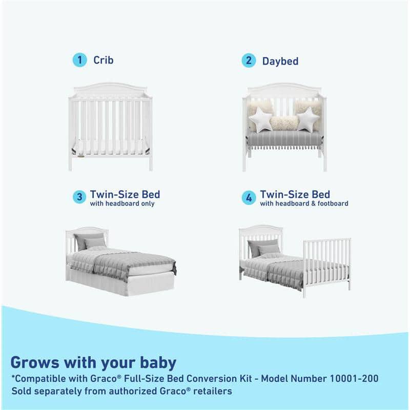 Stella White Pine Wood 4-in-1 Convertible Mini Crib with Foam Mattress