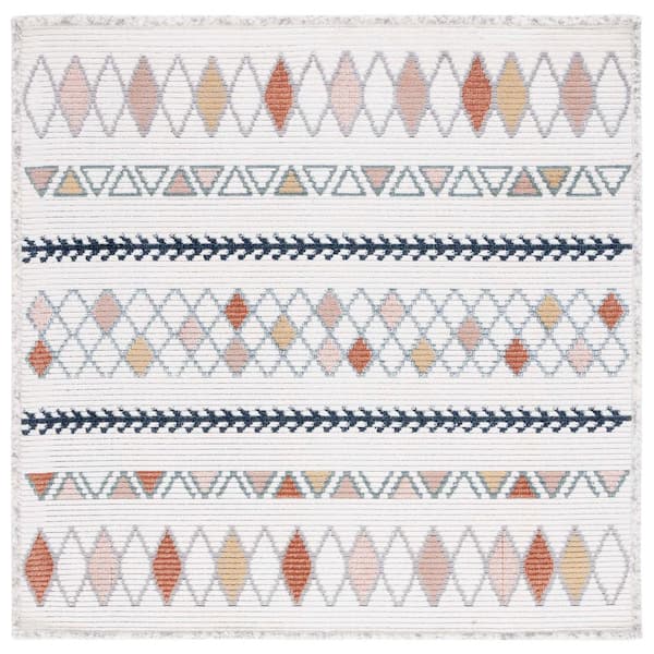 SAFAVIEH Marrakesh Ivory/Multi 7 ft. x 7 ft. Square Geometric Striped Area Rug