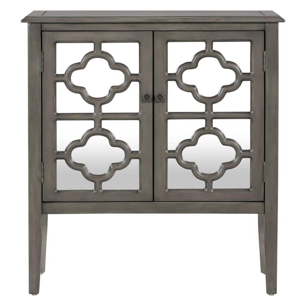 31.5 in. W Gray Wood Sideboard Storage Cabinet with Mirrored Doors and Adju