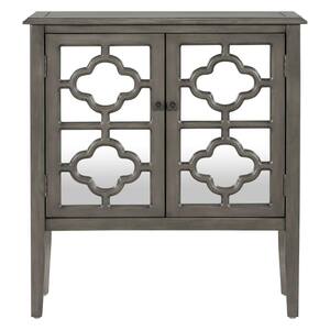 31.5 in. W Gray Wood Sideboard Storage Cabinet with Mirrored Doors and Adjustable Shelf