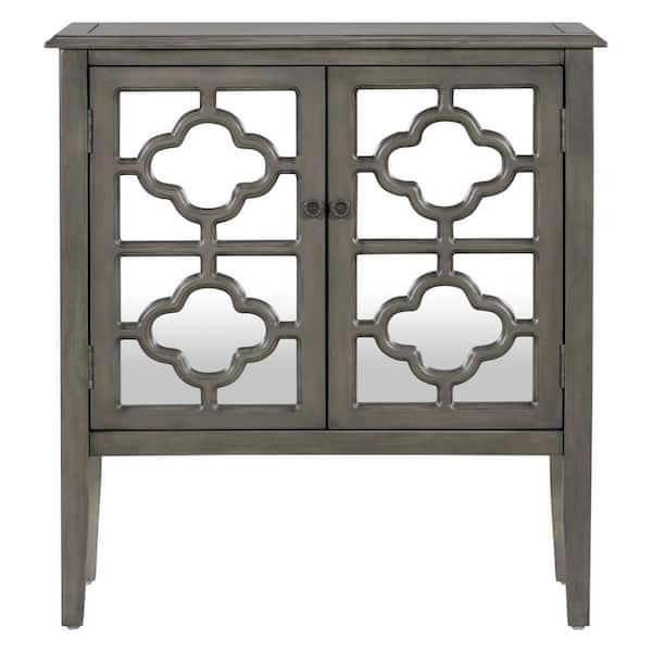 Unbranded 31.5 in. W Gray Wood Sideboard Storage Cabinet with Mirrored Doors and Adjustable Shelf
